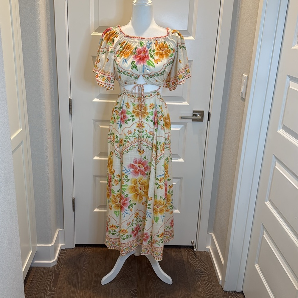 FARM Rio Cream Floral Off-Shoulder Cutout Maxi Dress - Picture 4 of 9